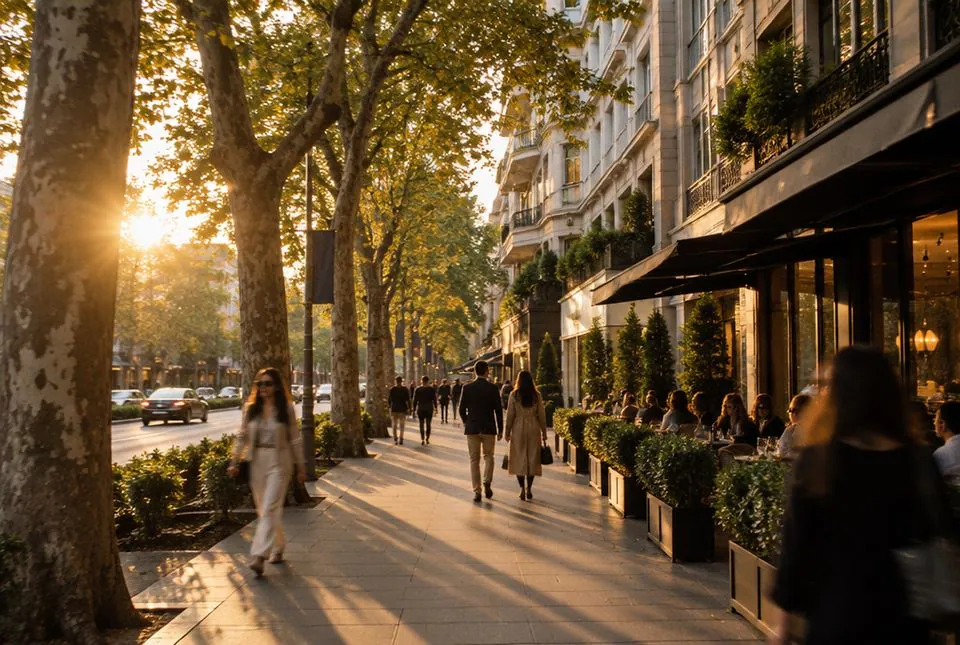 Gün batımında çınarlı Bağdat Caddesi
